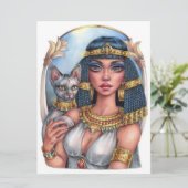Cleo Godin Sphynx Kat Koningin Fantasy Kunstkaart (Staand voorkant)