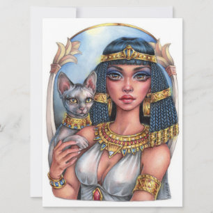Cleo Godin Sphynx Kat Koningin Fantasy Kunstkaart