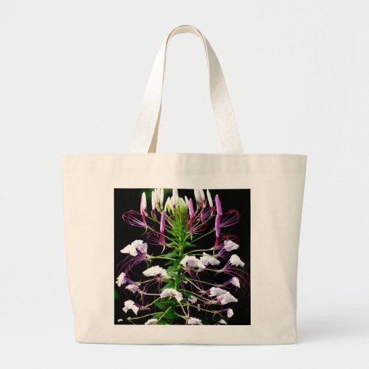 Cleome Hassleriana Spider Flower Paars Floral Grote Tote Bag (Voorkant)