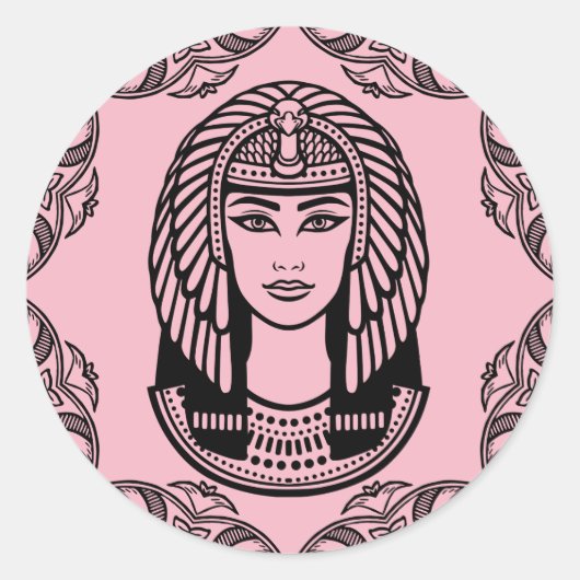 Cleopatra Egyptisch op roze decoratief Ronde Sticker (Voorkant)