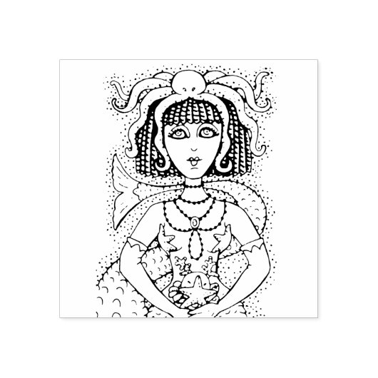CLEOPATRA OCTOPUS ZEEMEERMIN, FANTASY GOTHIC SIREN RUBBERSTEMPEL (Afrduk)