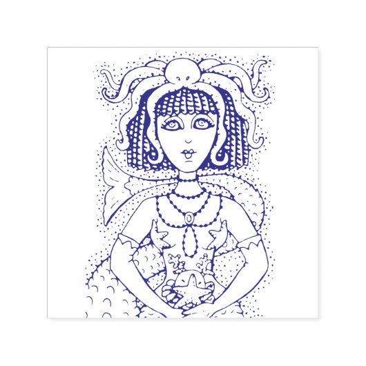 CLEOPATRA OCTOPUS ZEEMEERMIN, FANTASY GOTHIC SIREN  ZELFINKTENDE STEMPEL (Design)