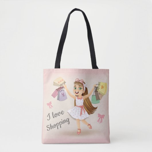 Cleo's "I Love Shopping"-Canvas tas (Voorkant)