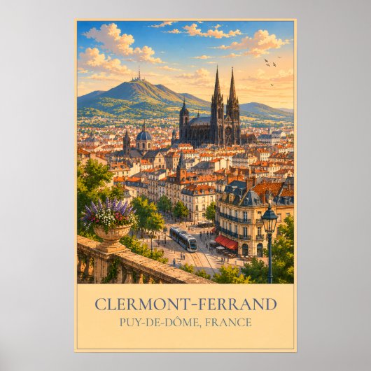 Clermont-Ferrand, Frankrijk – Oude Reisposter Poster (Voorkant)