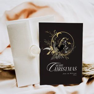 Clessic Bloemen Herten Custom Foto Kerstmis Zwart Feestdagenkaart