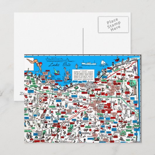 Cleveland Akron Canton retro 1966 cartoon postcard Briefkaart (Voorkant / Achterkant)