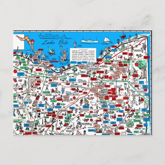 Cleveland Akron Canton retro 1966 cartoon postcard Briefkaart (Voorkant)