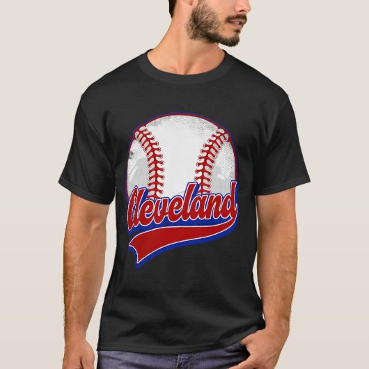  Cleveland Cityscape Baseball Player en F T-shirt (Voorkant)