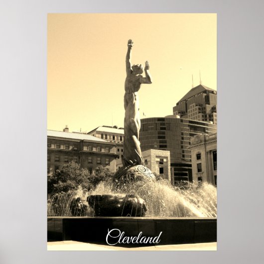 Cleveland Fountain (Sepia) Poster (Voorkant)