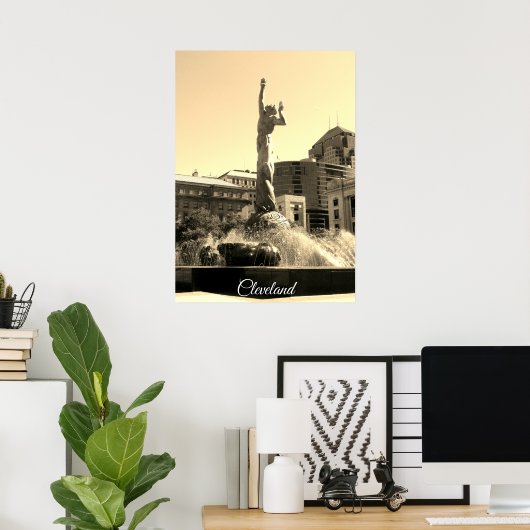 Cleveland Fountain (Sepia) Poster (Thuiskantoor)