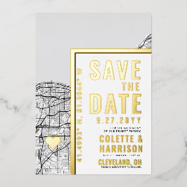 Cleveland Love Locator | Bruiloft Bewaar de datum Folie Uitnodiging