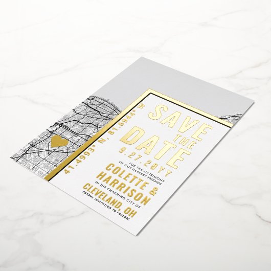 Cleveland Love Locator | Bruiloft Bewaar de datum Folie Uitnodiging (Gedraaid)