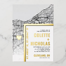 Cleveland Love Locator | Stad thema bruiloft Folie Uitnodiging