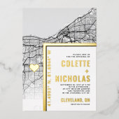 Cleveland Love Locator | Stad thema bruiloft Folie Uitnodiging (Voorkant)