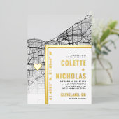 Cleveland Love Locator | Stad thema bruiloft Folie Uitnodiging (Staand Voorkant)