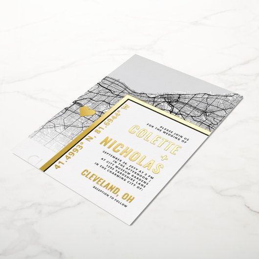 Cleveland Love Locator | Stad thema bruiloft Folie Uitnodiging (Gedraaid)