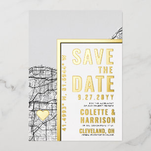 Cleveland Love Locator Trouwkaart Save the Date Folie Uitnodiging