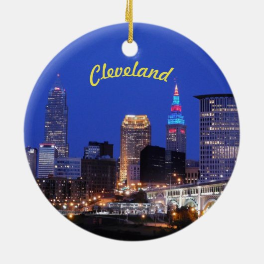 Cleveland Night Skyline Keramisch Ornament (Achterkant)