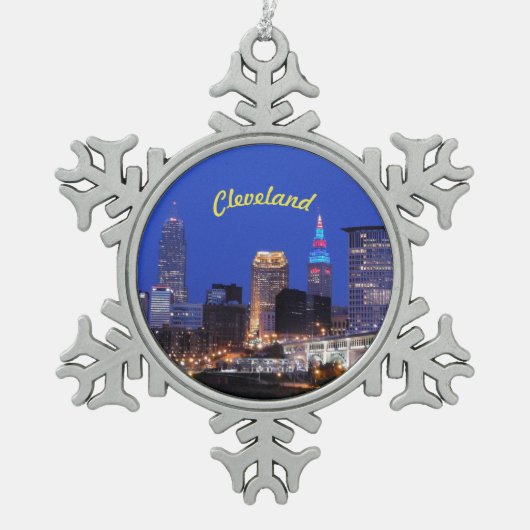 Cleveland Night Skyline Tin Sneeuwvlok Ornament (Voorkant)
