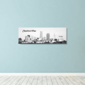 Cleveland OH B&W Lake Skyline Canvas Print (Insitu (Houten vloer))