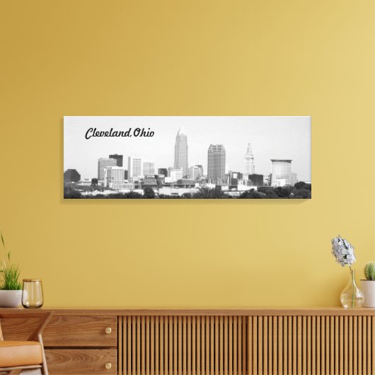 Cleveland OH B&W Lake Skyline Canvas Print (Insitu (Woonkamer))