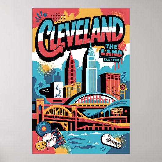 Cleveland OH Graffiti Stedelijk Reisposter Poster (Voorkant)