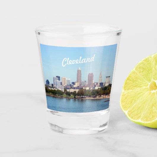 Cleveland OH Lake Skyline Shot Glass Shot Glas (Voorkant)