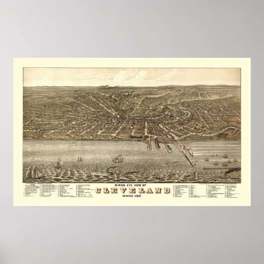 Cleveland, OH Panoramic Map - 1877 Poster (Voorkant)