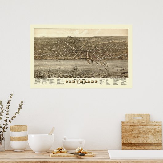 Cleveland, OH Panoramic Map - 1877 Poster (Keuken)
