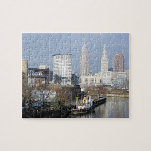 Cleveland OH River Uitzicht (met sleepboot) Puzzle Legpuzzel (Horizontaal)
