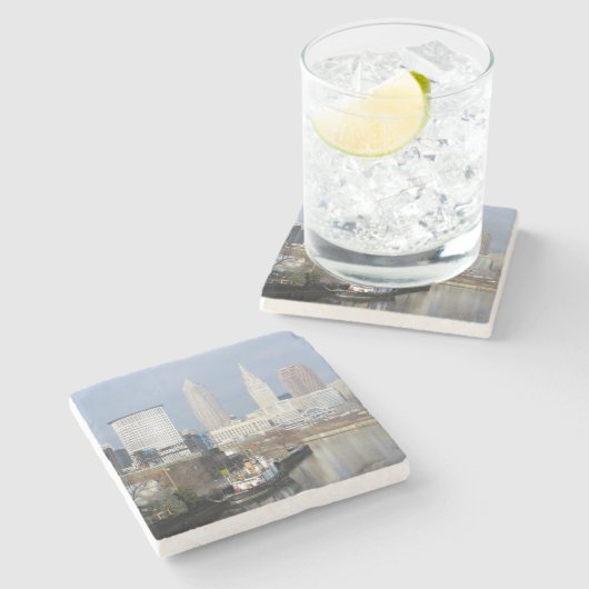 Cleveland OH Uitzicht Stone Onderzetter (Zijkant)