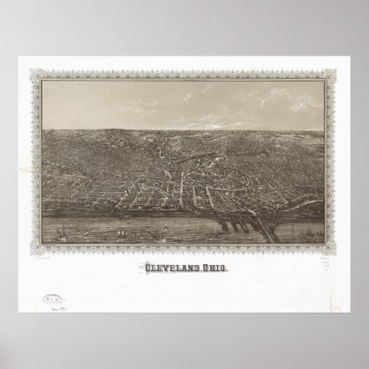 Cleveland Ohio 1887 Antiek Panoramische Kaart Poster (Voorkant)