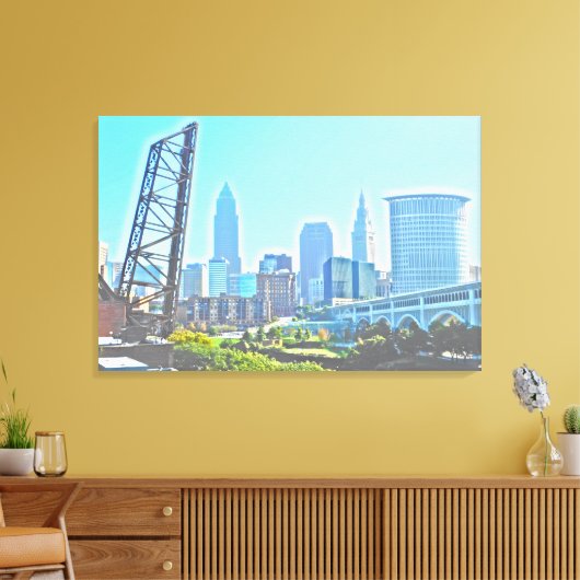 Cleveland, Ohio Blue Morning Skyline Canvas Afdruk (Insitu (Woonkamer))