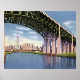 Cleveland Ohio Bridge met Skyline Poster