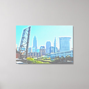 Cleveland, Ohio BW Panels Morning Skyline Canvas Afdruk