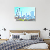 Cleveland, Ohio BW Panels Morning Skyline Canvas Afdruk (Insitu (Slaapkamer))