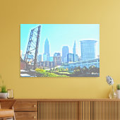 Cleveland, Ohio BW Panels Morning Skyline Canvas Afdruk (Insitu (Woonkamer))