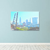 Cleveland, Ohio BW Panels Morning Skyline Canvas Afdruk (Insitu (Houten vloer))