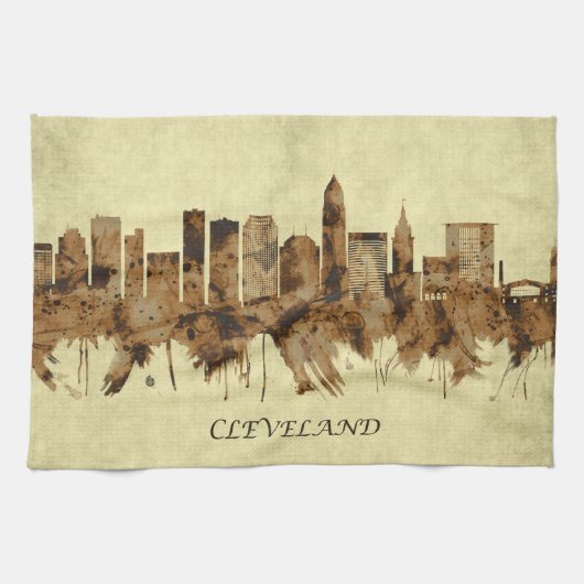 Cleveland Ohio Cityscape Theedoek (Horizontaal)