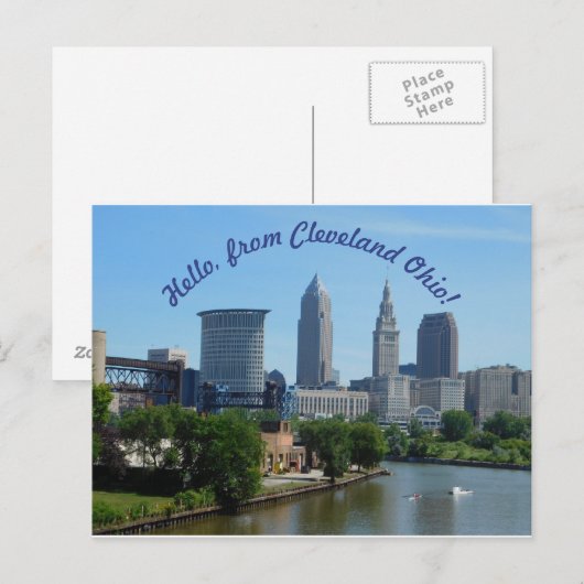 Cleveland Ohio (Curved Text) Skyline Briefkaart (Voorkant / Achterkant)
