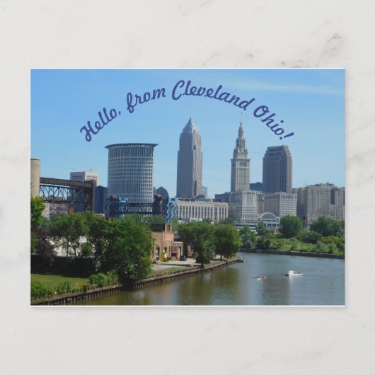 Cleveland Ohio (Curved Text) Skyline Briefkaart (Voorkant)