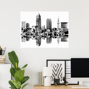 Cleveland, Ohio in zwart-wit Poster