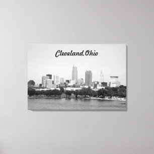 Cleveland Ohio Meerzicht zwart-wit canvasprint Canvas Afdruk
