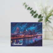 Cleveland Ohio Nacht Rivier Kunst Briefkaart (Staand voorkant)