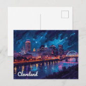 Cleveland Ohio Nacht Rivier Kunst Briefkaart (Voorkant / Achterkant)