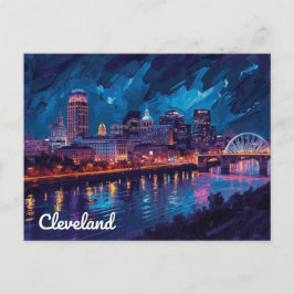 Cleveland Ohio Nacht Rivier Kunst Briefkaart