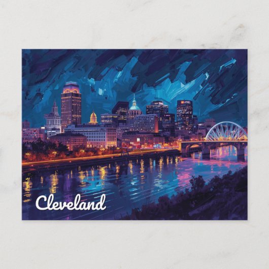Cleveland Ohio Nacht Rivier Kunst Briefkaart (Voorkant)