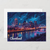 Cleveland Ohio Night River Art Briefkaart (Voorkant / Achterkant)