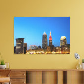 Cleveland Ohio Night Skyline (B/W) Canvas Afdruk (Insitu (Woonkamer))