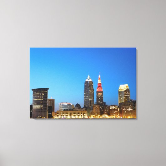 Cleveland Ohio Night Skyline (B/W) Canvas Afdruk (Voorkant)